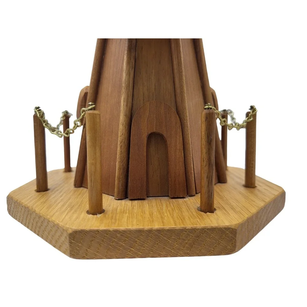 Vintage Wooden‎ Windmill Music Box Wind-up Blades Plays 'Skaters Waltz' Solid
